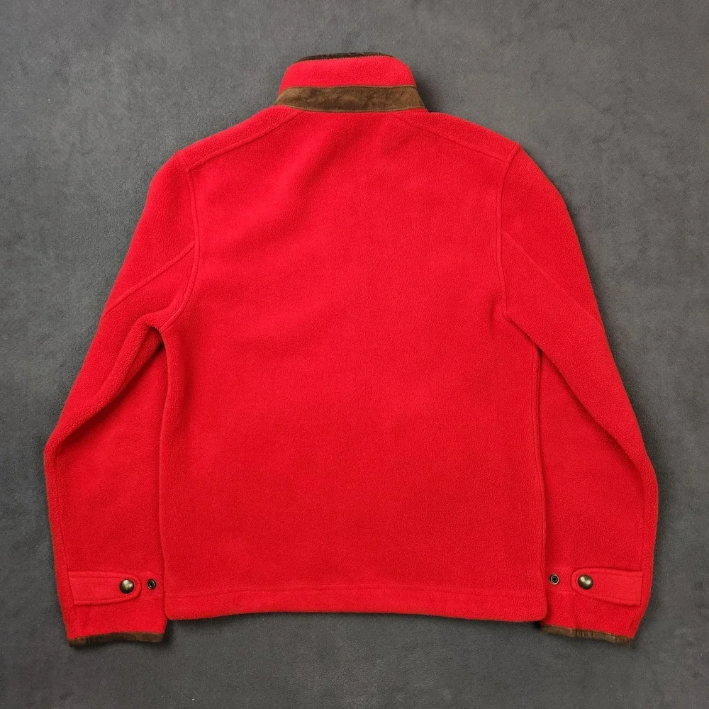 Vintage Polo Ralph Lauren Fleece Jacket Mens Small Red Full Zip‎ Leather Trim